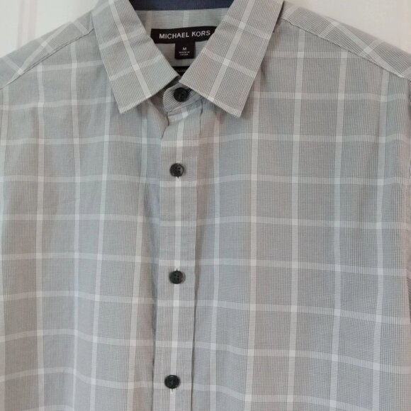 Michael Kors Men’s Medium Classic Fit Gray Plaid Dress Shirt Button Up - Picture 3 of 5
